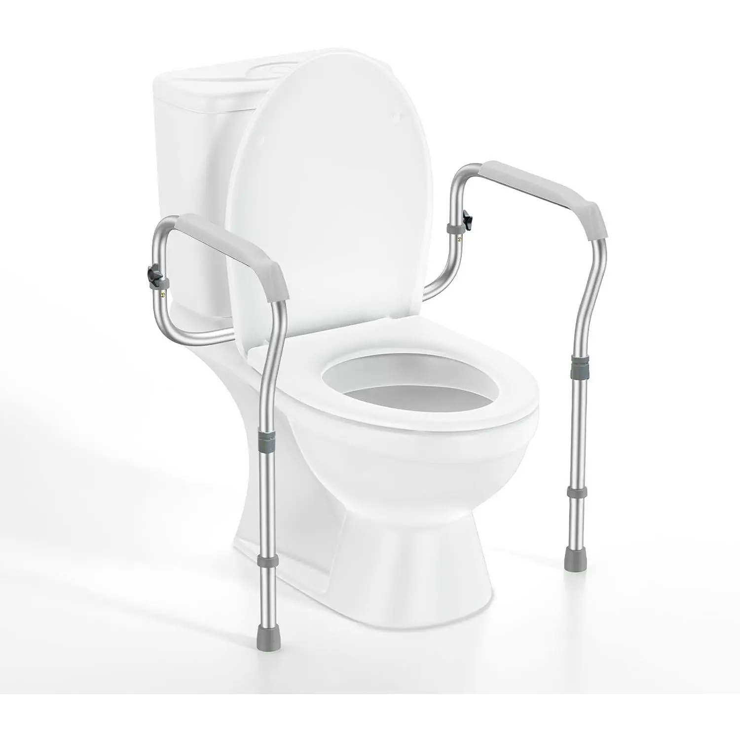 Toilet Safety Rail for Seniors with 2 Reinforced Nuts, Height & Width Adjustable Toilet Safety Frame for Elderly, Handicap & Disabled Bathroom Assist Rail with Armrests 250 LB (Grey)