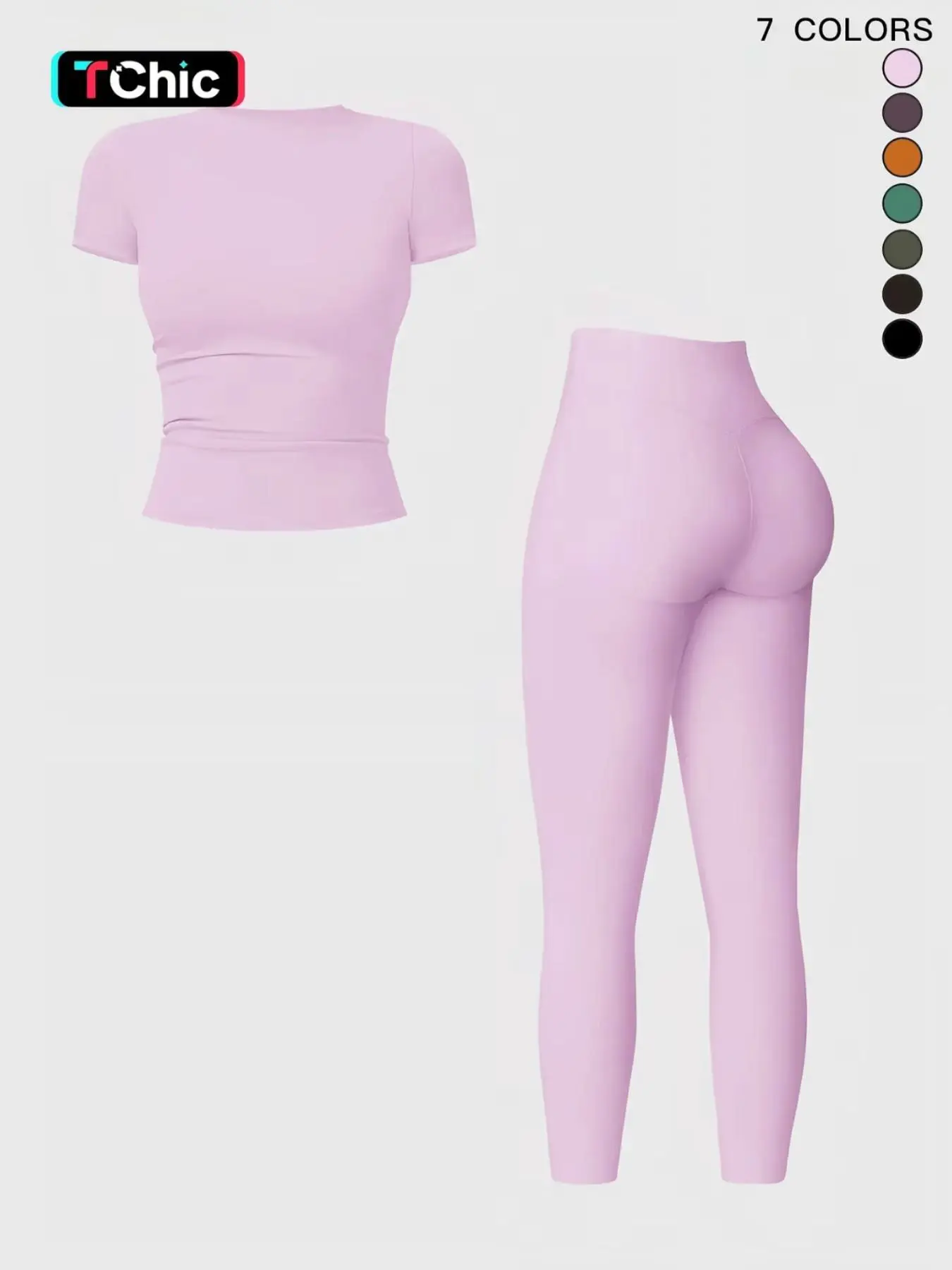 Women's Round Neck Crop Tee & High Waist Leggings Tracksuit Set, Athleisure Sportswear Set, Yoga sets, Sport Breathable Tummy Control Butt-Lifting Skinny Pants Set for Yoga Gym, All Season Activewear, Gym Yoga Outfits