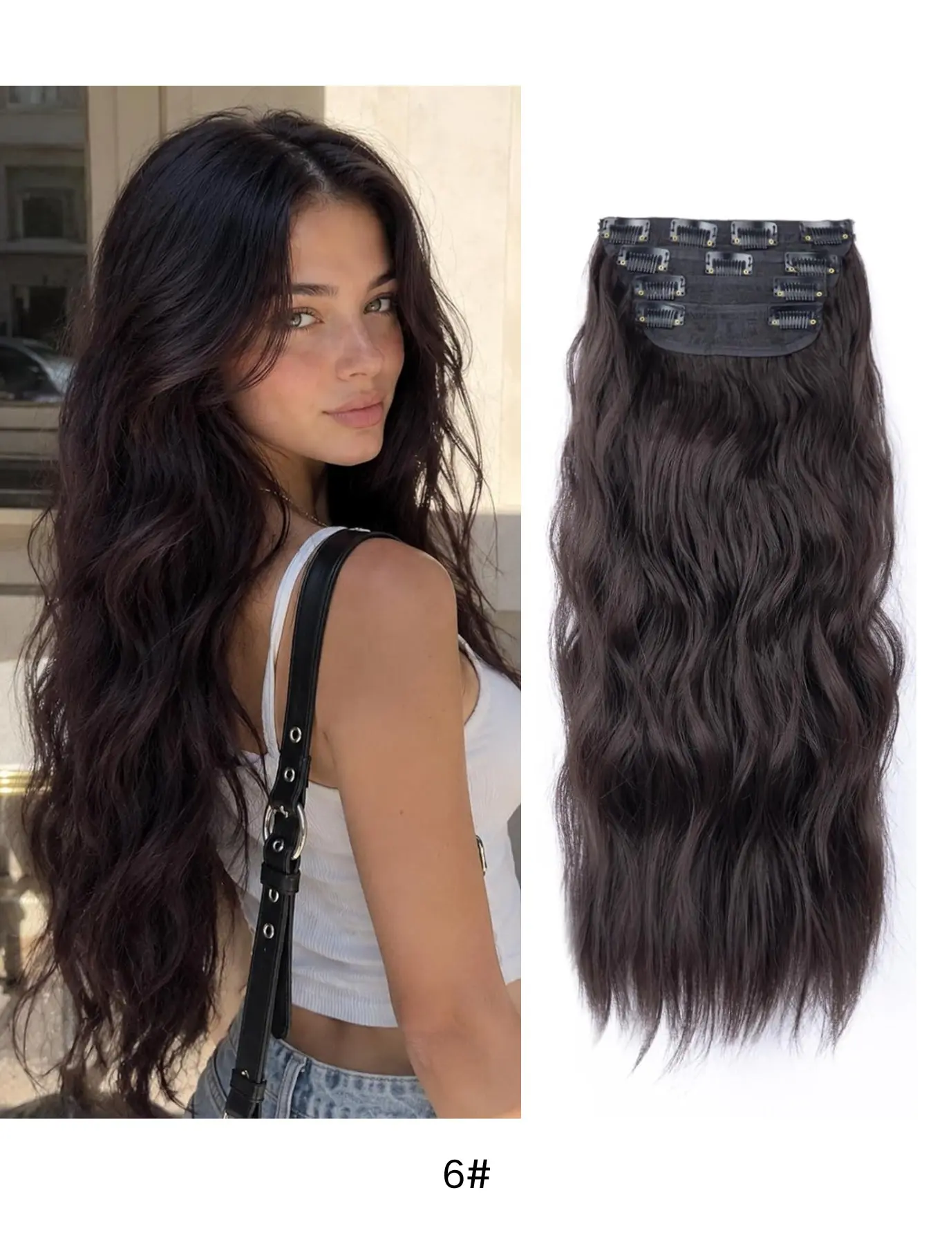 Clip in Hair Extensions 16 Inch Wavy Synthetic Hairpieces 4pcs, Heat Resistant Synthetic Fiber Extensions Set (180g Thick) for Daily Use, Undetectable Volume Tangle Free