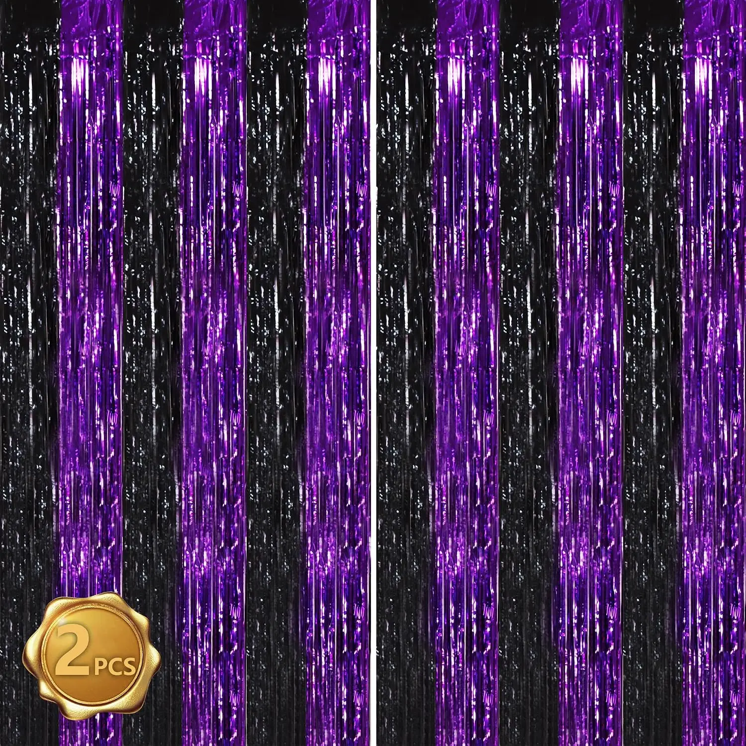 Black Foil Fringe Tinsel Door Streamers Backdrop - 2 Count, Reflective, Easy Install, 3.28 x 6.56 ft, Happy Birthday Party Decor for Graduation Events (Home & Festive Party Supplies)