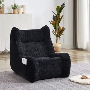 Bean Bag Chair for Adults with Armrests - Oversized Comfy Beanbag Lounge Lazy Floor Sofa Accent Chair for Living Room, Bedroom (Black)