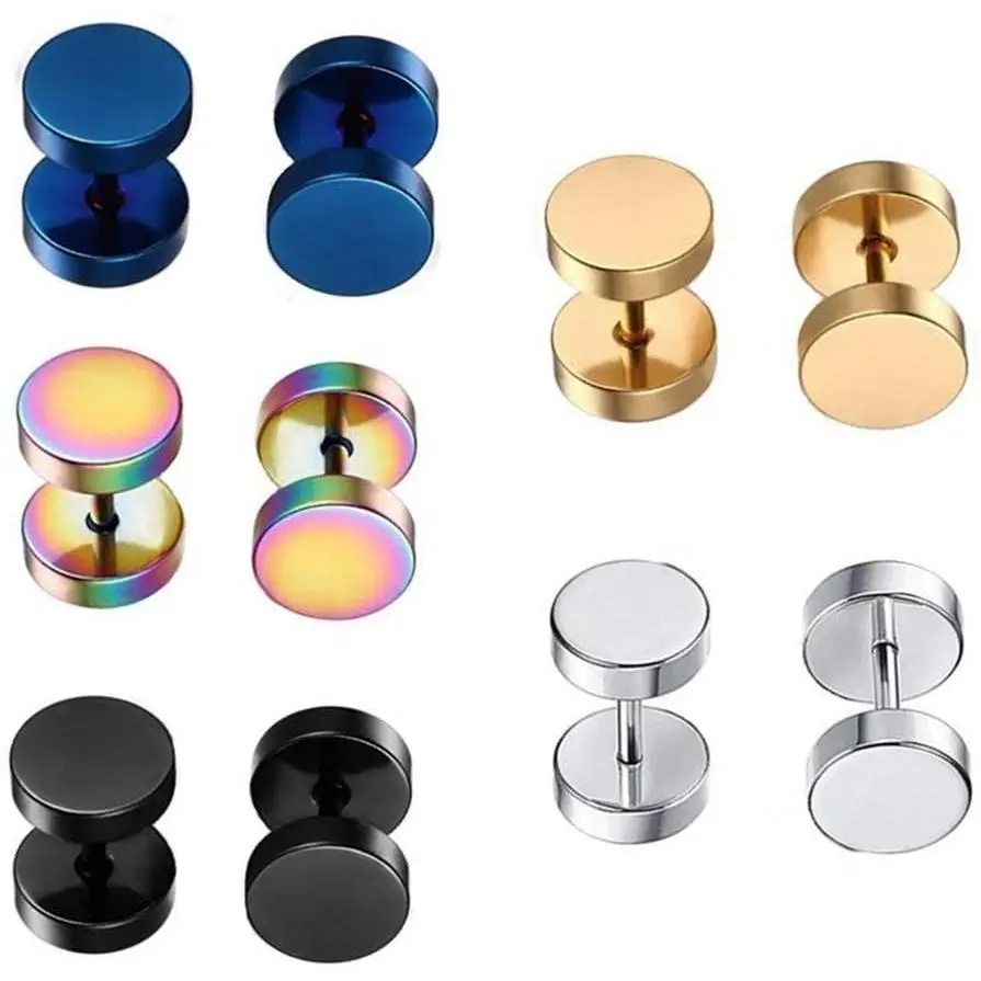Dot Earrings, High Polished Surgical Steel Screw Flat Back Disc Stud Earrings for Women Men Pack of 5 Pairs