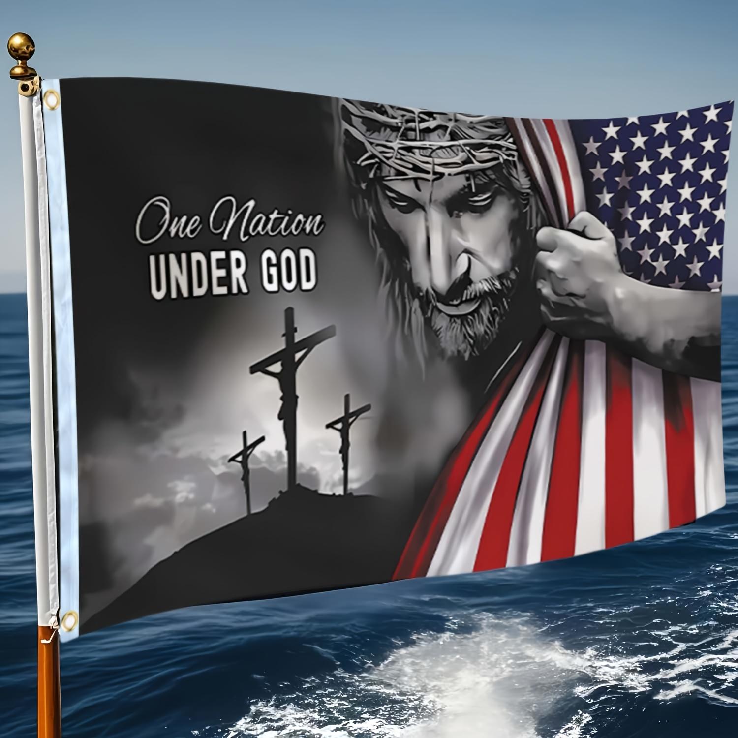 One Nation Under God Flag, 1 Count 3x5 Christian Patriotic American Flag with Jesus & Cross Design, Durable Polyester Outdoor Decor for Yard, House