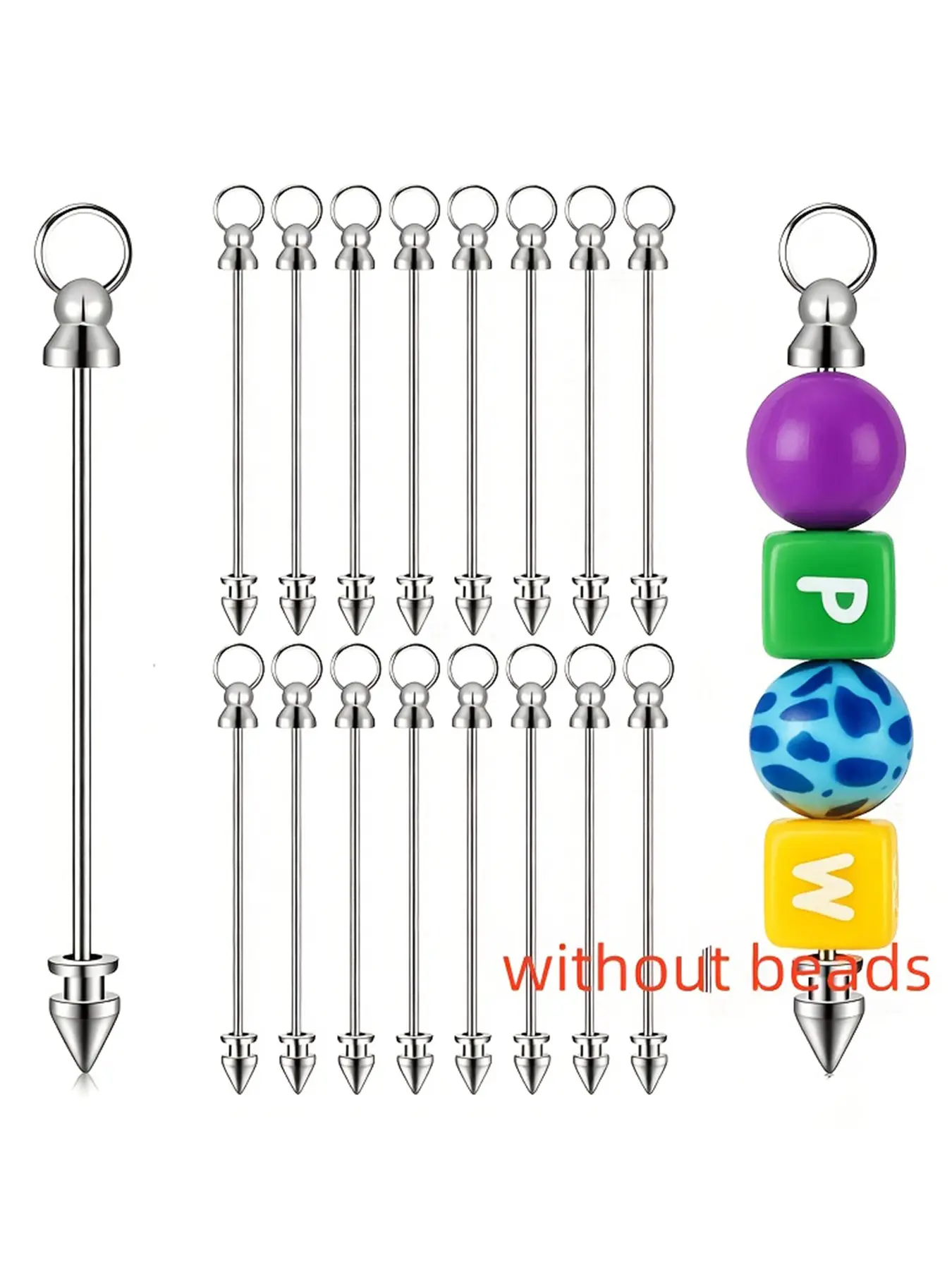 16Pcs Blank Women’s Key Rings, Keyring, with Pointed Key Bars, DIY Beaded Keychain Accessories, Blank Keychain Connector Findings, Bag Charms for Creative Handmade Gifts