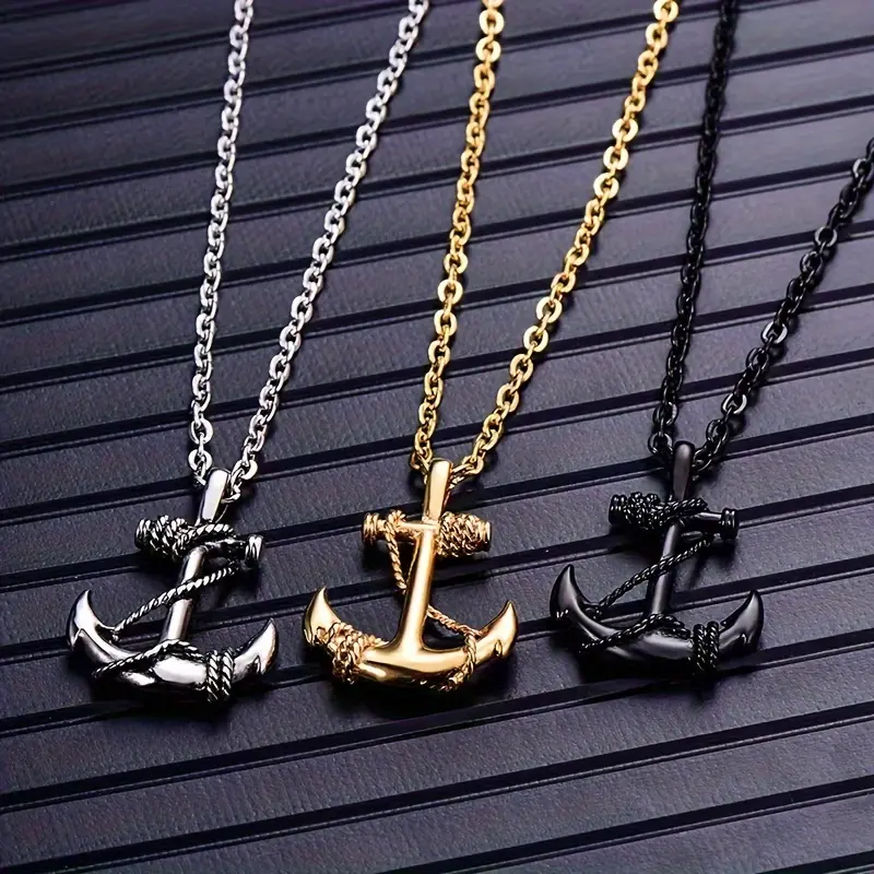 1pc Pirate Anchor Pendant Necklace, Men's Hip Hop Punk Fashion Costume Jewelry Accessory