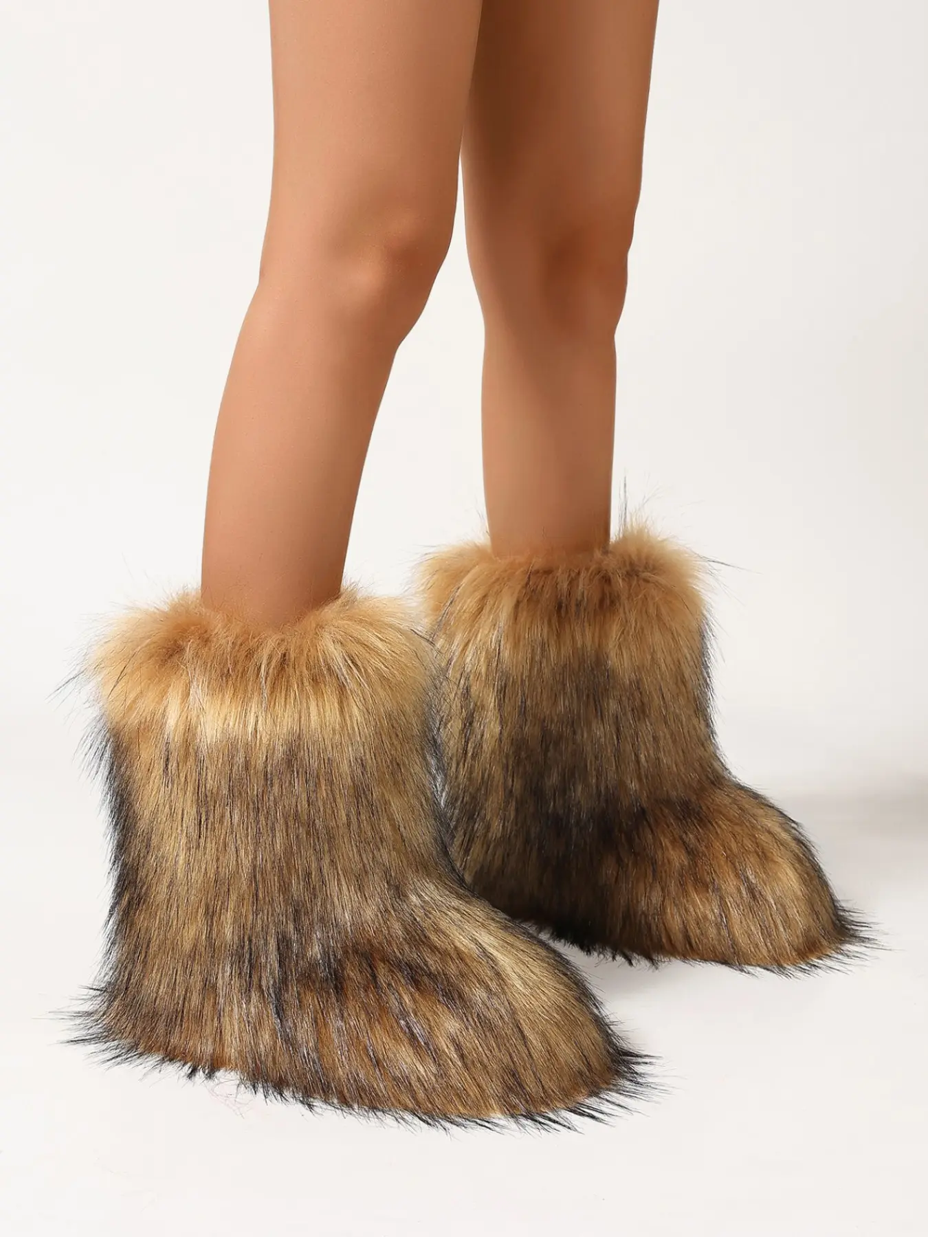 Fall Winter Plush Mid-Calf Boot, European Style Loose Thick Fur Snow Boot, Y2K Millennium Warm Cuff Boot, Fashionable Above Ankle Shoe