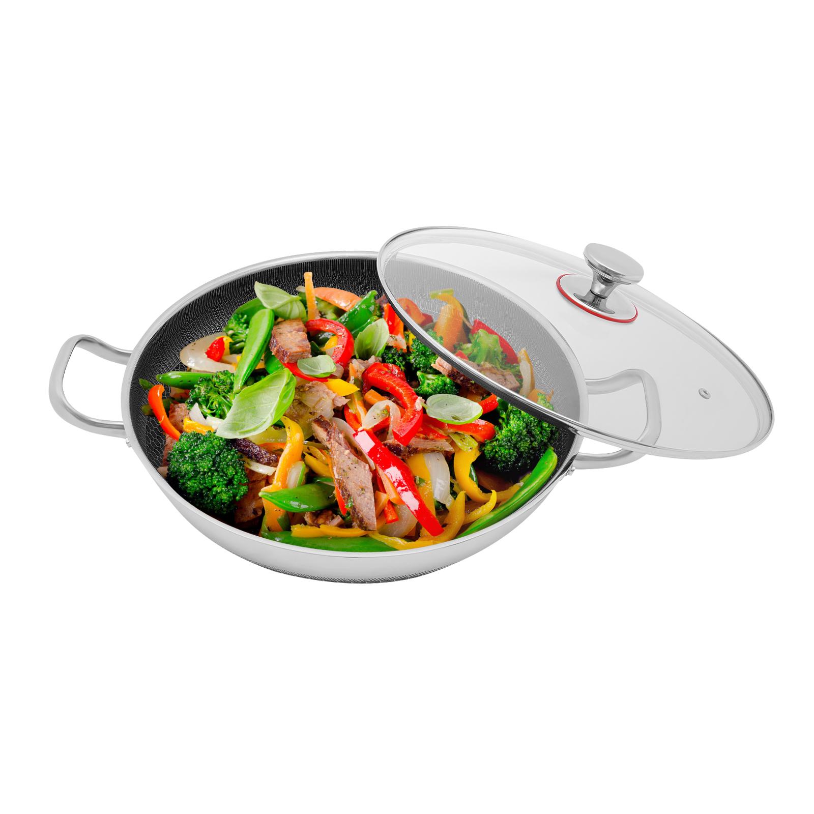 Modern Silver Stainless Steel Frying Pot 33.5cm With Glass Lid 3-4 People For Home Kitchen All Stoves