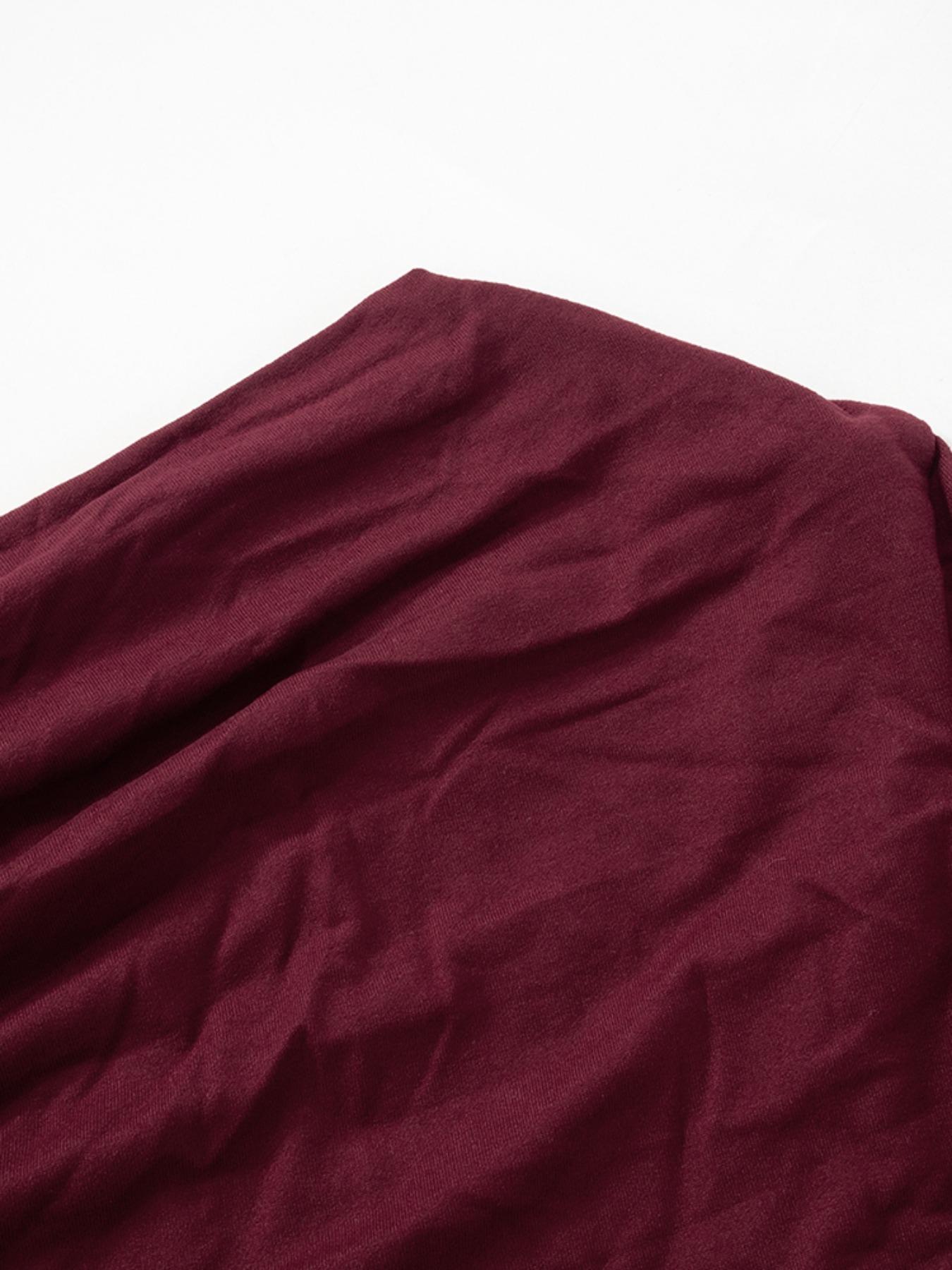 Women's Plain Ruched Asymmetrical Neckline Crop Tee, Casual Long Sleeve T-shirt for Daily Wear, Valentine's Day Gift, Ladies Clothes for All Seasons