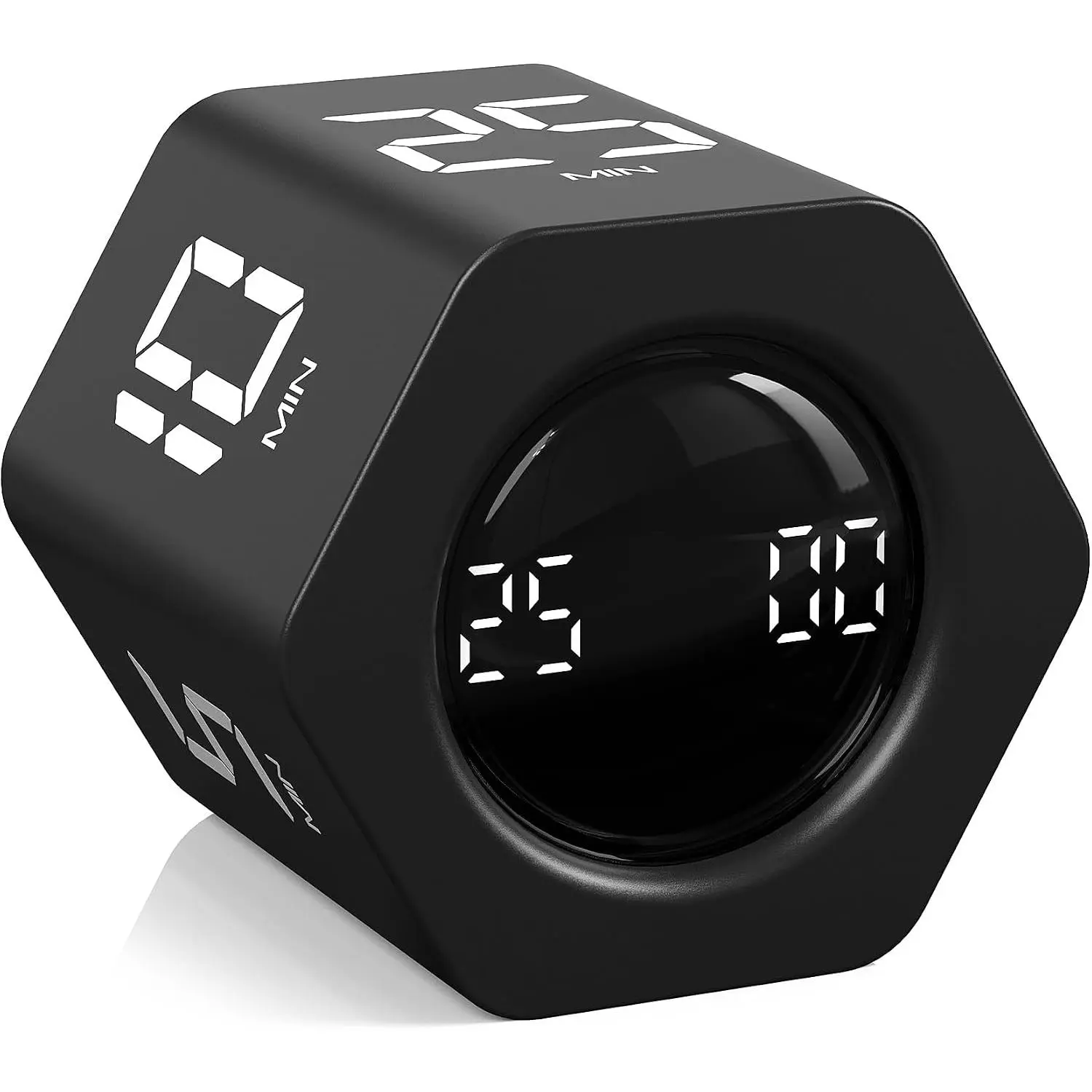 Rotating Pomodoro Timer 5, 25, 10 30,60 Mins Preset Stopwatch, Desk Flip ProductivityTimer,  Tool Hexagon, Vibration/Mute/, for Work, Study,  to School, Kitchen, Black