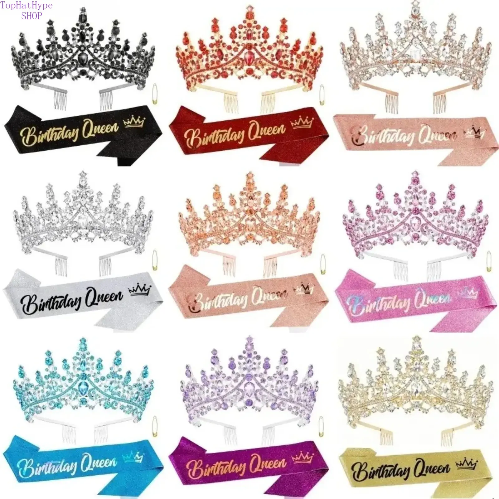 Women's 26th Birthday Tiara+Sash Set, Baroque Rhinestone Costume Headpiece with "Birthday Queen" Sash, Elegant Party Gift, Rhinestones