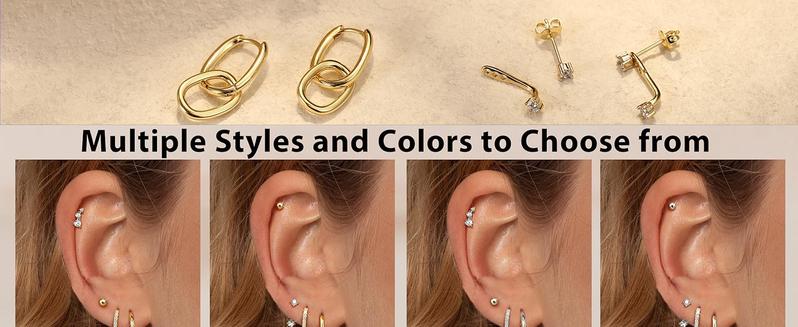 BESTEEL Small Hoop Earrings for Women - Hypoallergenic Surgical Steel Flat Back Earring Stacks Set Dangle Huggie Stud Cartilage Jewelry Trendy 4 Pairs