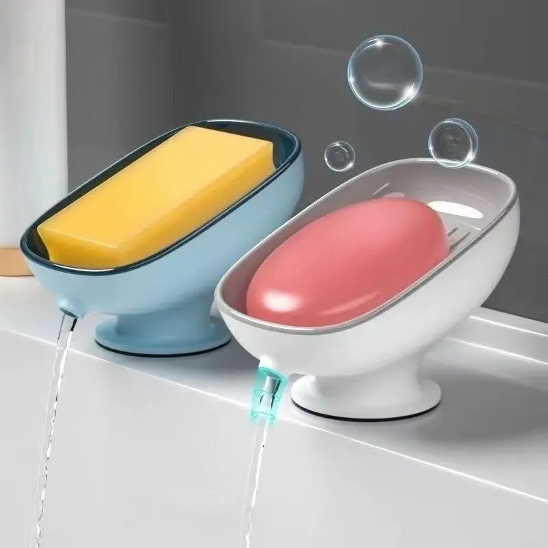 2 Pack Luxurious Self Draining Soap Dish | Wall Mounted Adjustable Oval Soap Holder | Removable Anti-Slip Soap Saver Tray for Bathroom Shower Sink Bathroom Accessory