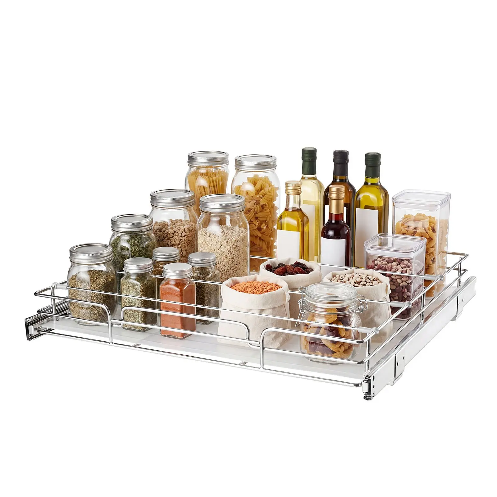 VEVOR Pull Out Cabinet Organizer Shelf, 21.14in W x 20.98in D Chrome-Plated Steel Smooth Sliding Drawer, Easy-Install Racks & Basket, Heavy-Duty Base Unit for Kitchen, Bathroom Organization (Tools & Hardware)