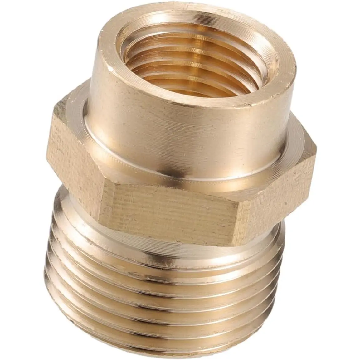 Brass Washer Hose Connector, M14x1.5-M22x1.5 Male-Female Adapter with Nut Grip, 14mm Quick Connect Fitting for Garden & Hardware Tools, M14-M22