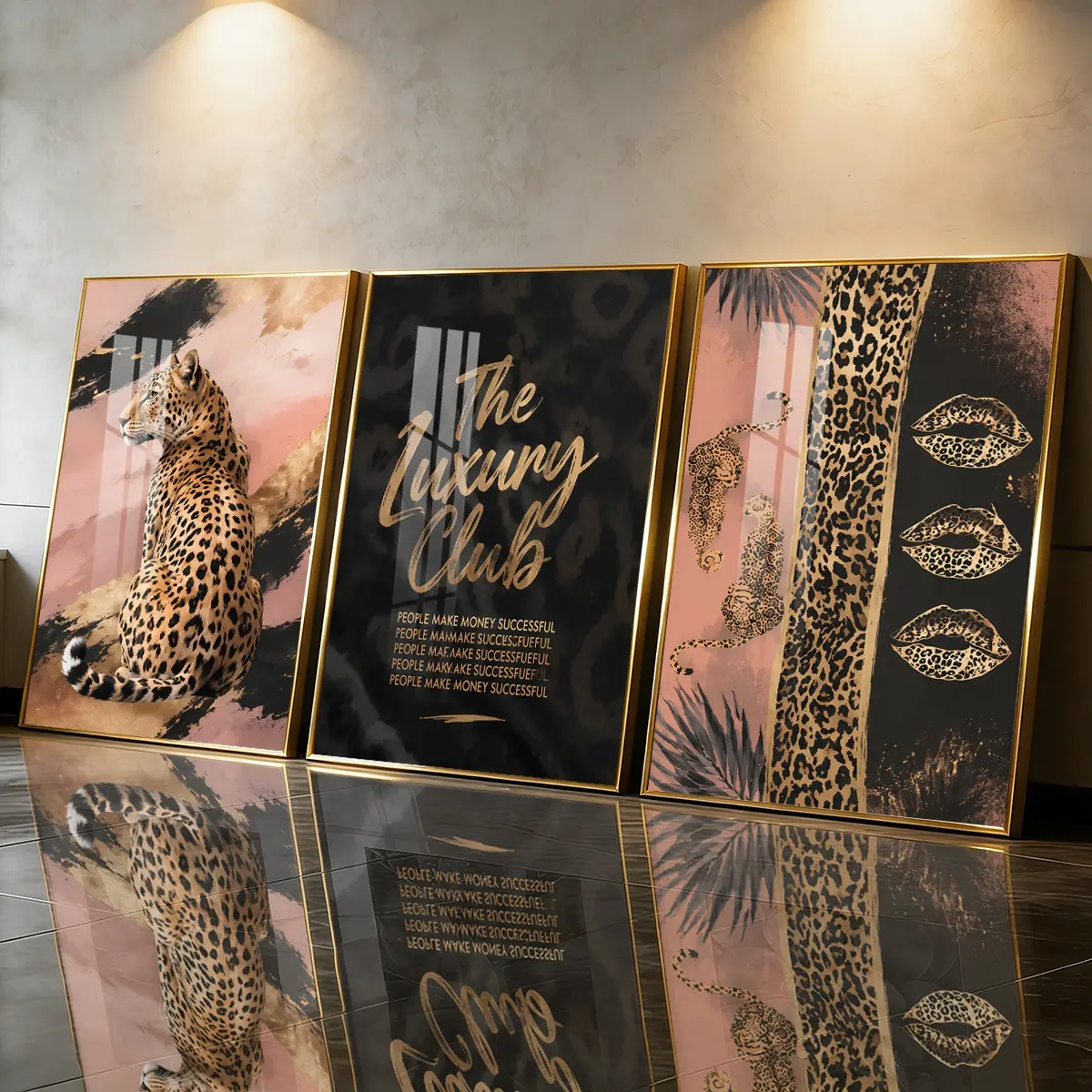 3 Counts Modern Aluminum Alloy Frame Canvas， Leopard Print Luxury Art Fashion Poster， Perfect Living Room Decoration， Modern Family Art， Light Luxury Bedroom， Corridor， Office Decoration， Waterproof
