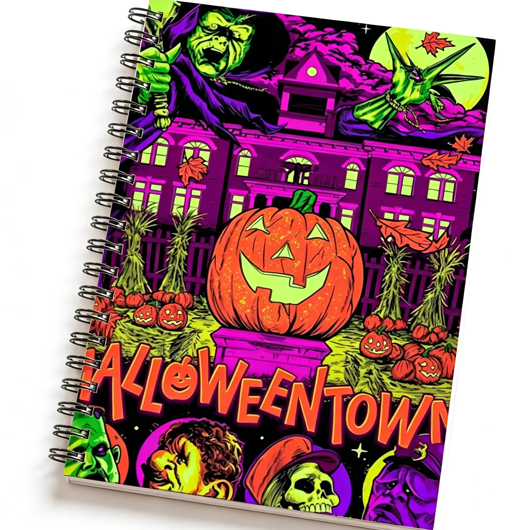 Vintage Halloween Town Monster Pumpkin Spiral Notebook, 4-Year Monthly Planner, Long-Term Schedule Book, Spooky Gift for Horror Lovers