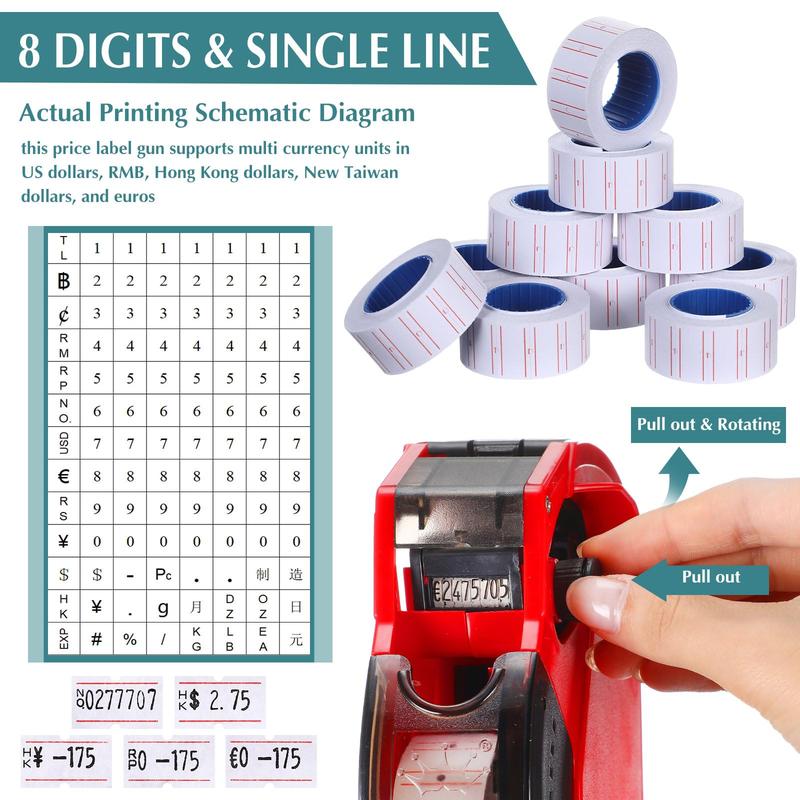 Price Tagger Kit, 1 Set Price Tag Gun with 5000 Blank White Labels & 3 Ink Refills, Label Maker for Office, Retail, Garage, Moving