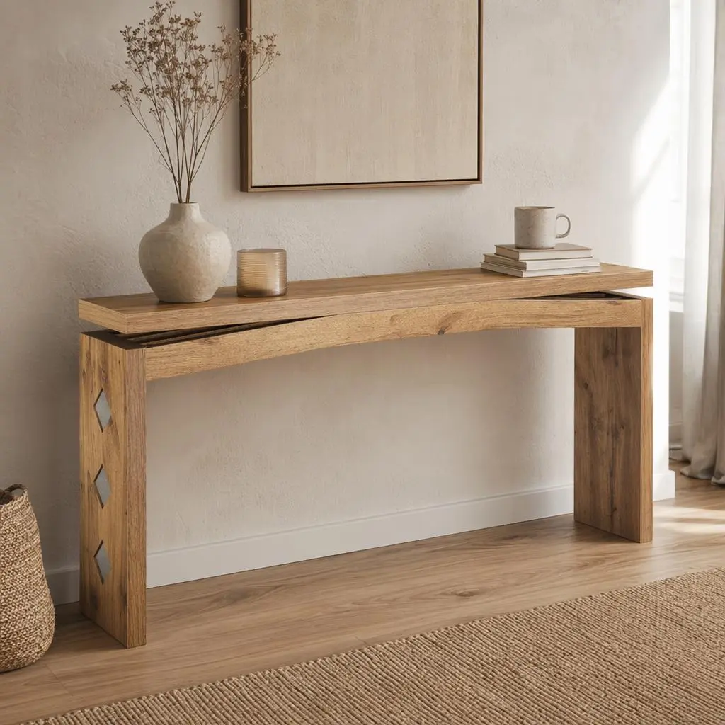 Littleox Console Table with Geometric Inlay Design and Floating Curved Crossbeam Modern Entryway Hallway Narrow Accent Furniture for Living Room Foyer Space Saving Home Decor