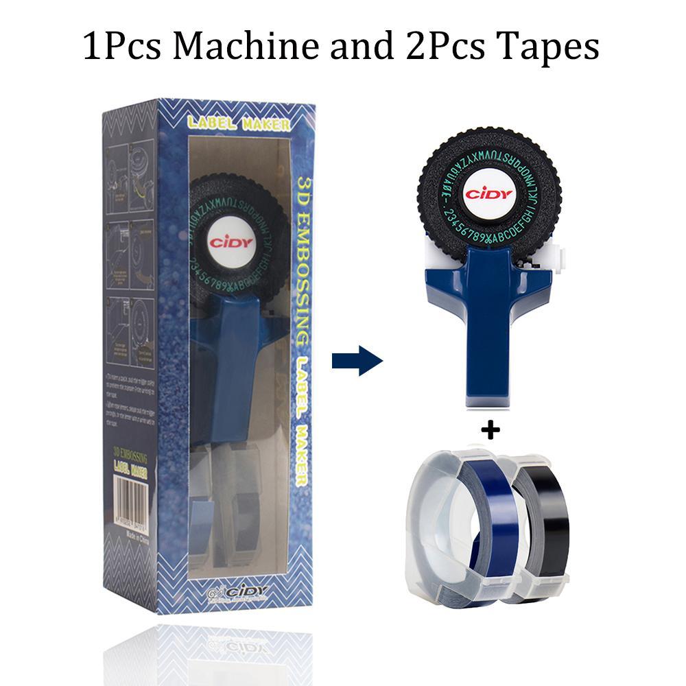 Mini Manual Printer C101 Label Embossing Tape Printer, Small Typewriter with 2 Rolls Ribbon, Handheld Stamping Machine for Notebooks, Portable