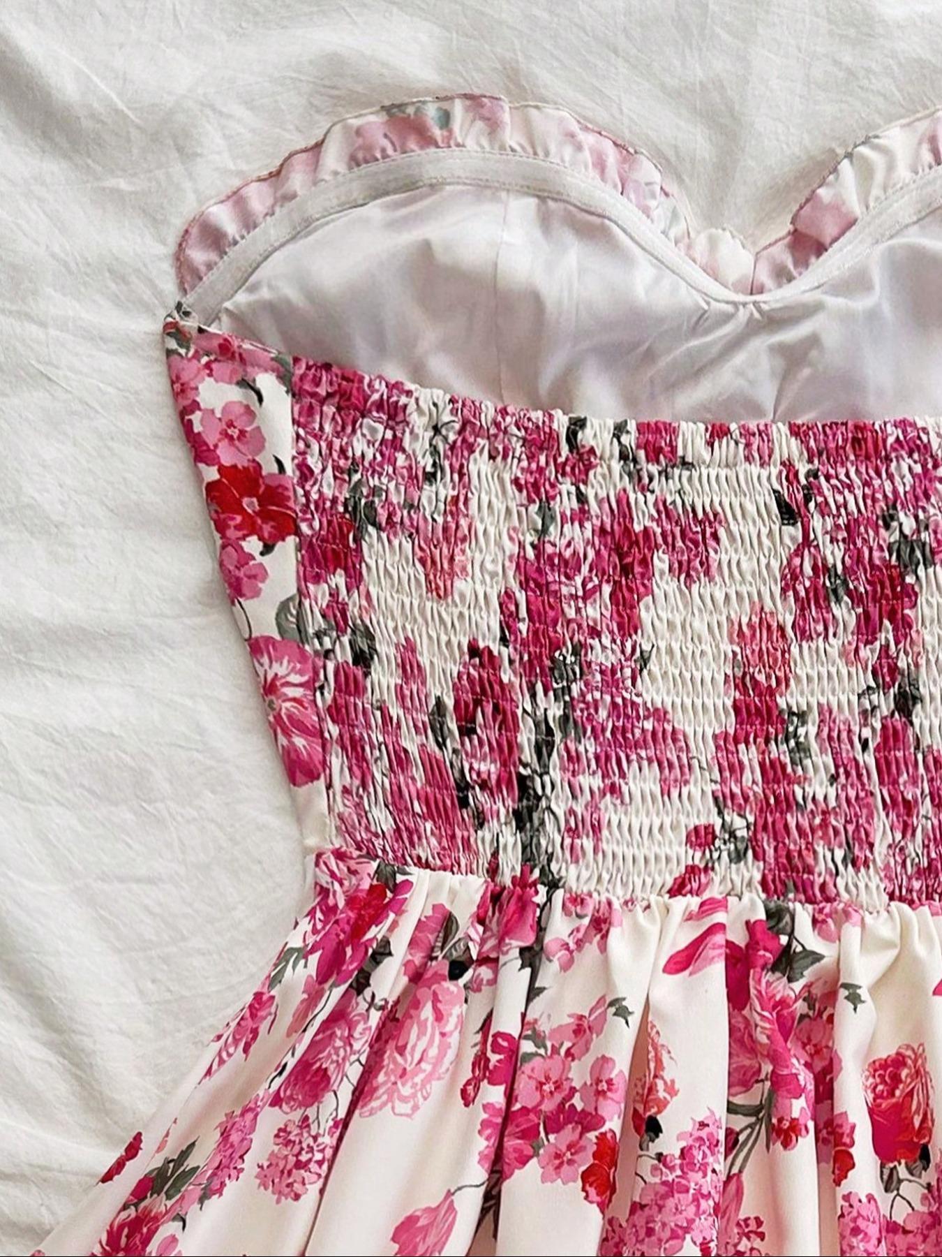 Women's Boho Floral Ruffle Floral Print Shirred Tiered Layer Dress, Boho A Line Dress for Beach Holiday Vacation, Ladies Summer Clothes