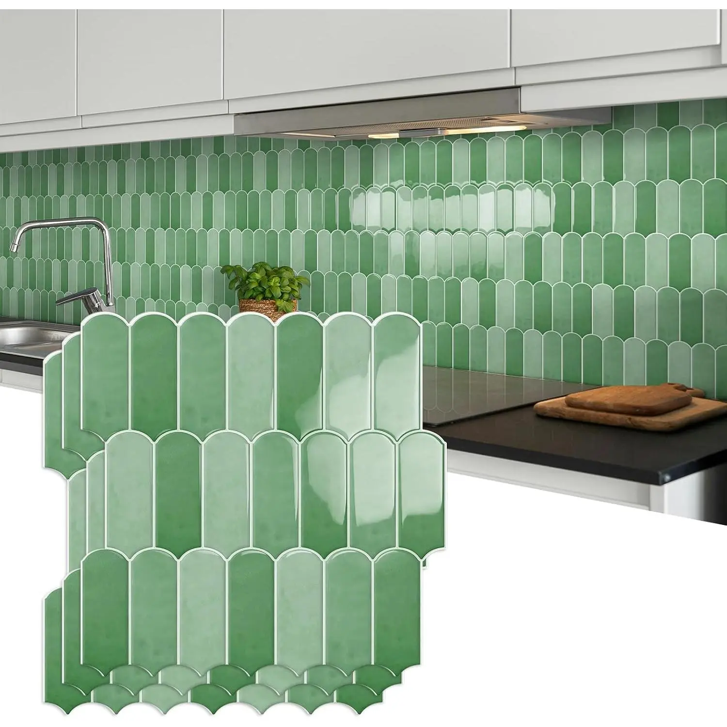 10-Sheet Upgraded Thicker Peel and Stick Kitchen Backsplash Tiles |  Self-Adhesive Vinyl Wall Tile Stick  Backsplash for Kitchen,Bathroom,Fireplace and RV(Sage Green,12"×12")