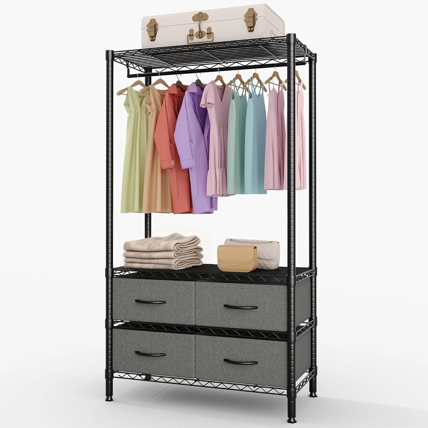 GARVEE Coat Rack with Fabric Drawers, Bars, and Shelf, 90 x 40 x 180 cm