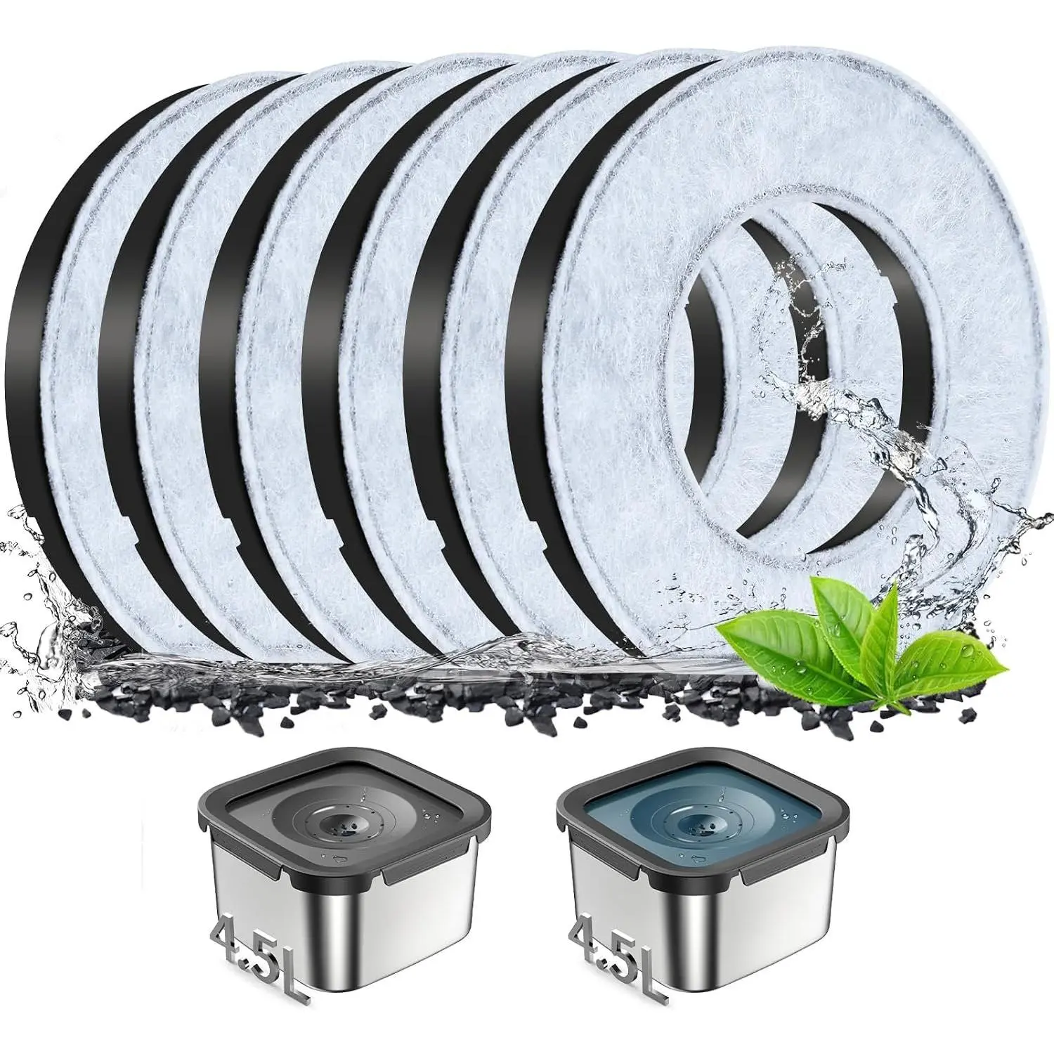 6 Packs  Filters for  4.5L No-Spill  Water Bowls | Activated Carbon Material,  Filter for  Dogs Slow Water Bowl