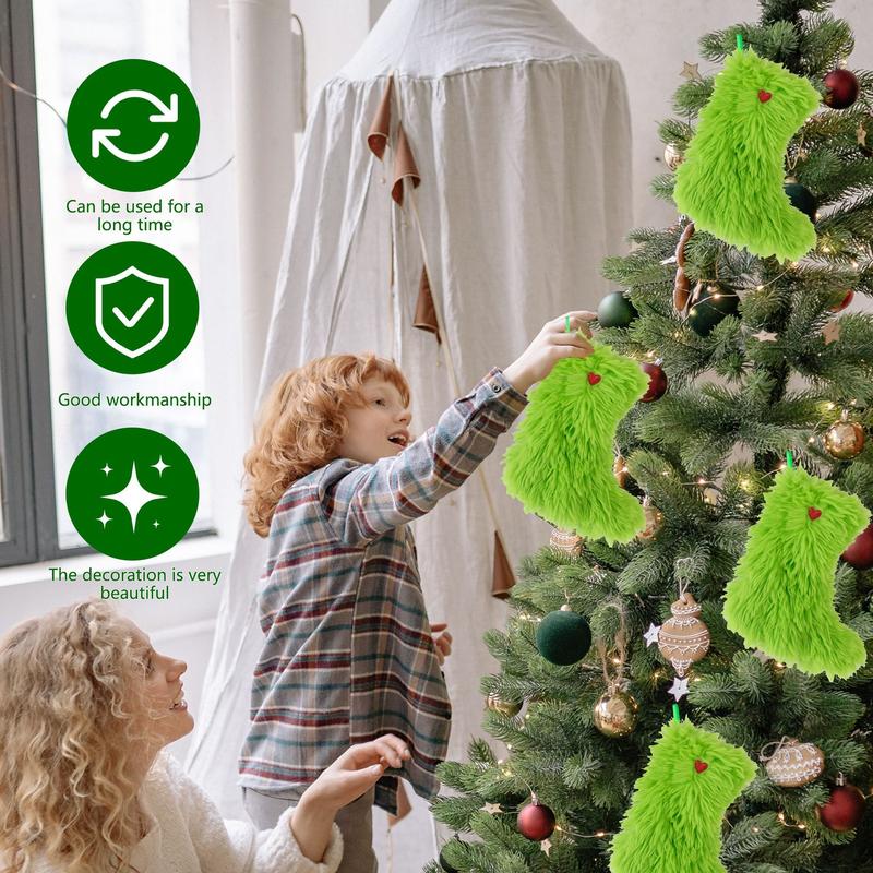 In-Stock Grinch Christmas Green Plush Stockings - Window Hanging Ornaments for Home Decoration