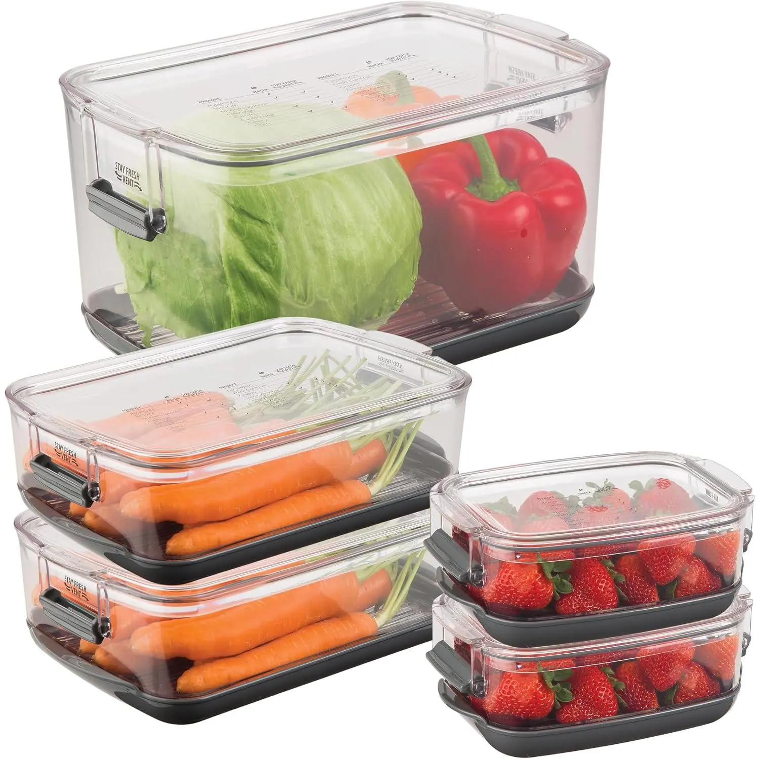 International Prepworks ProKeeper   Produce Storage Container Set, 5- , Clear Containers with Gray Sealed Tight