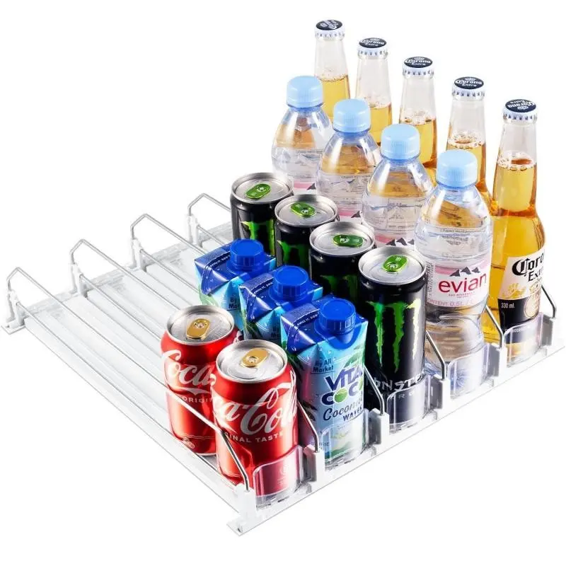 Soda Can Dispenser for Refrigerator, Self-Pushing Drink Organizer, Width Adjustable, Beer Pop Can Water Bottle Dispenser for Fridge