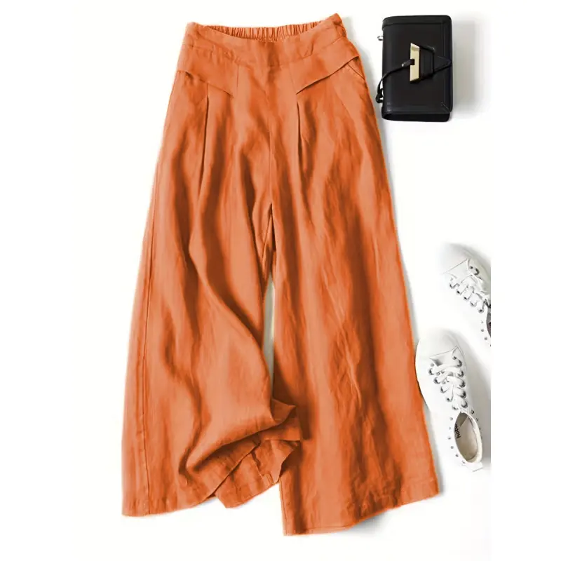 Women High Grade Retro Linen Blend Harem Culottes, Ethnic Style Thin Breathable Loose Flowy Nine-Minute Wide Leg Pants for Summer