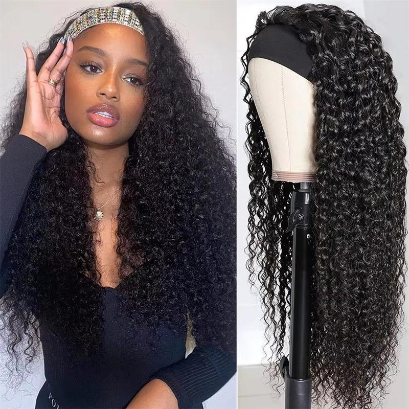 Bling Hair Headband Wig Deep Wave Human Hair For Women Glueless Short Curly Wig Full Machine Made Non Lace Glueless Brazilian Remy Hair