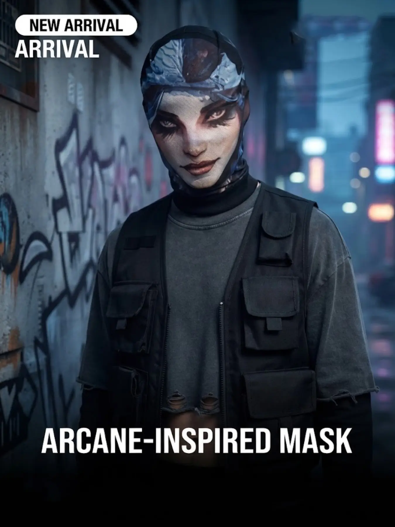 Arcane Mesh Balaclava Headwear Face Mask, Cyberpunk Streetwear Hooded Face Shield, Tiktok Viral Aesthetic Face Cover for Men & Women, All Seasons