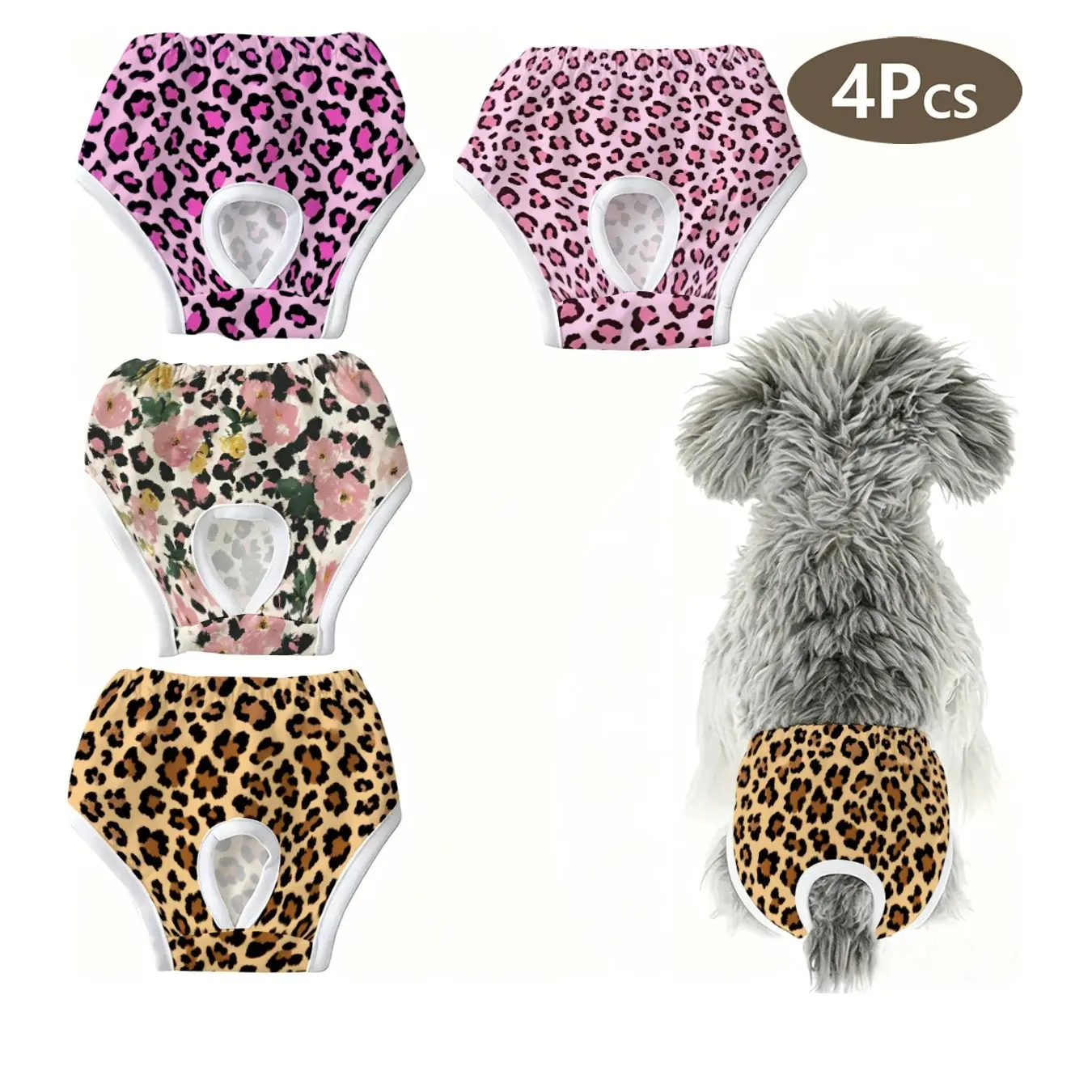 4-Pack Cute Pet Print Panties, and Rose Leopard Print, Anti-Interference Underwear for Dogs and Cats, Ideal for Holidays and Travel