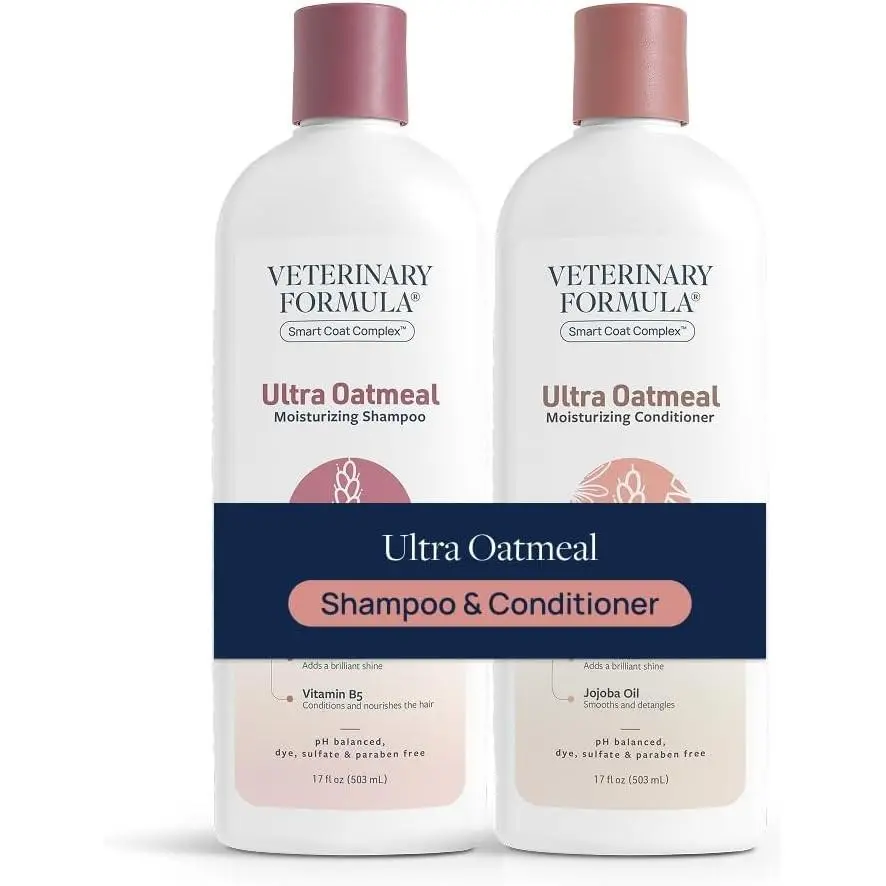 Hydrating Shampoo & Conditioner Bundle for Dogs & Cats, 2x17 fl oz Bottles with Colloidal Oatmeal & Jojoba, Enhances Coat Softness & Shine
