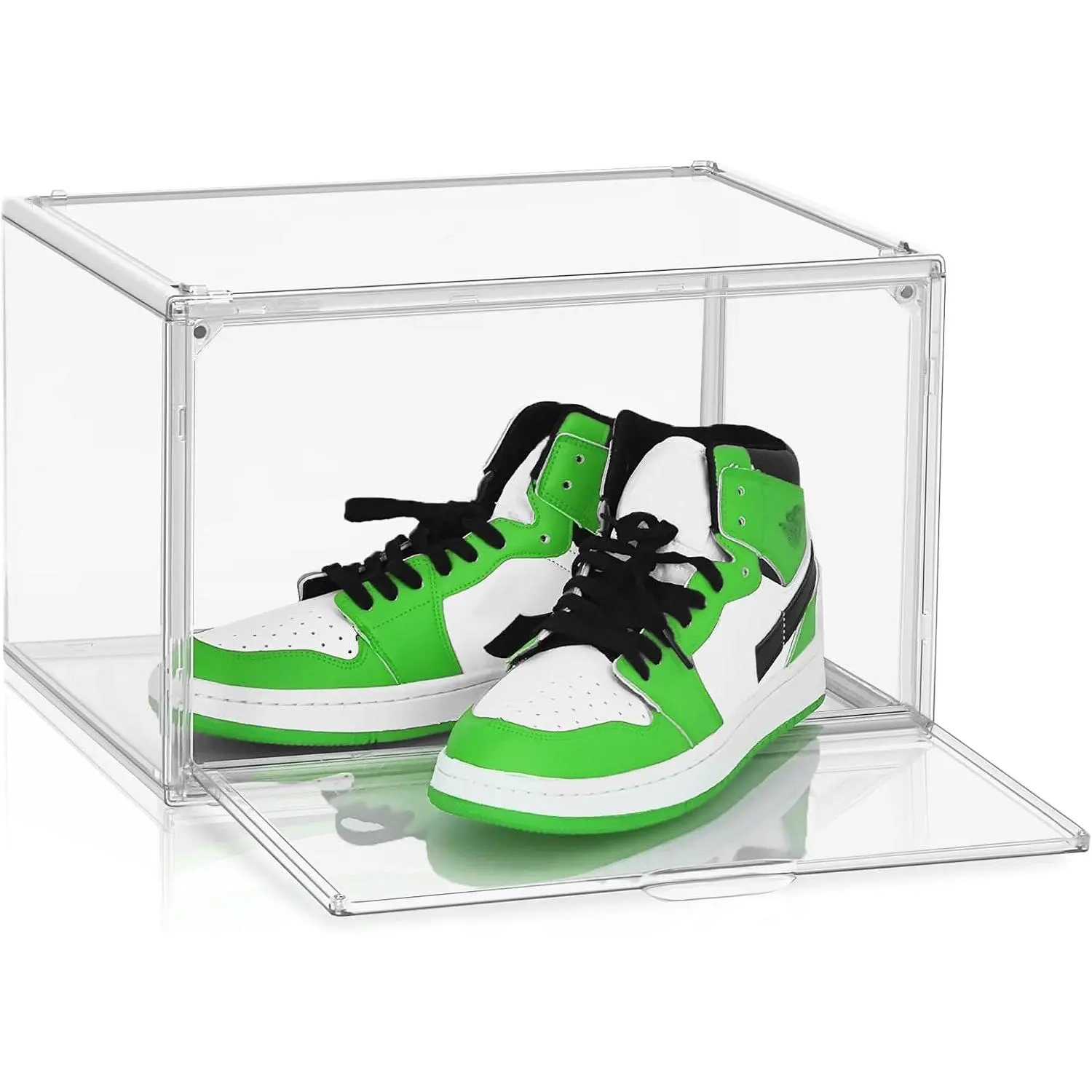 Clear  Shoe Box Size 14, Stackable Everyday Footwear Storage | Fits size 14 sneakers,casual shoes and athletic footwear. Clear  design with  door &  storage.1 Pack