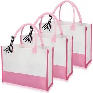 3 count Initial Canvas Tote Bag Reusable Blank Grocery Bag Personalized Present Bag for Bridesmaid Wedding Birthday