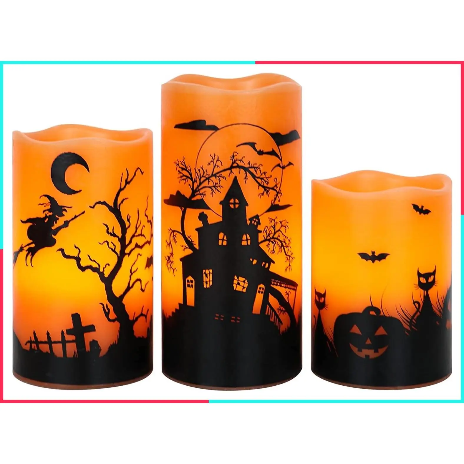 Halloween Flickering Flameless Candles with 6 Hour Timer, Battery Operated LED Real Wax Candles Set of 3, Halloween Home Decoration Gifts (3x4 5 6 Inch)