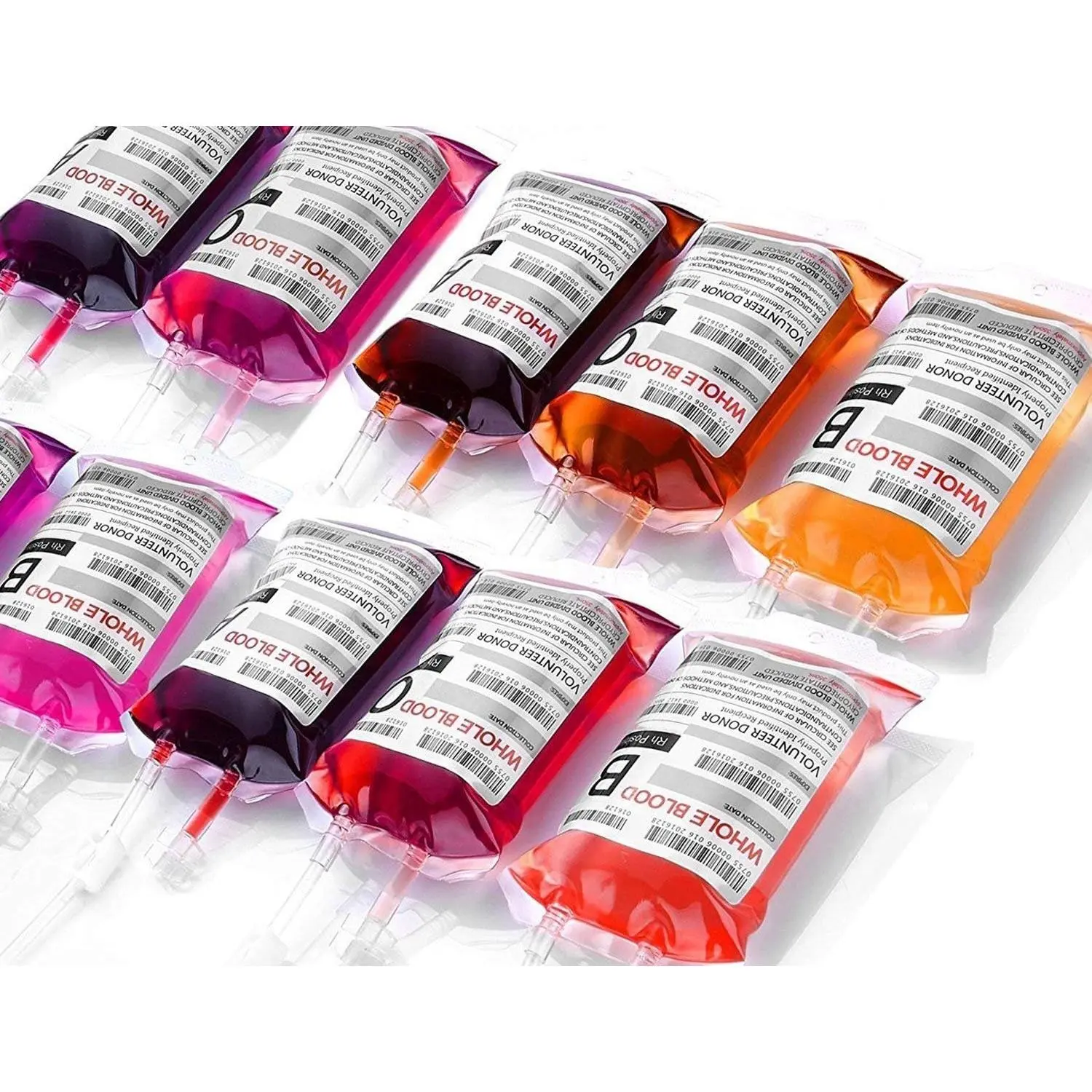 10 Pack Blood Bags for Drinks, IV Bags with Syringe-Fill Pouches, Blood Type Labels & Leak-Proof Clips, Halloween Party Drink Set and DecorGift