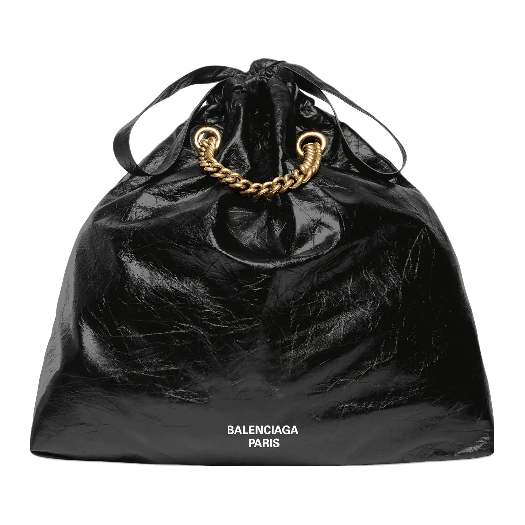 Balenciaga Crush Double-Chain Matte Leather Tote Bag for Women, Medium Size, Black