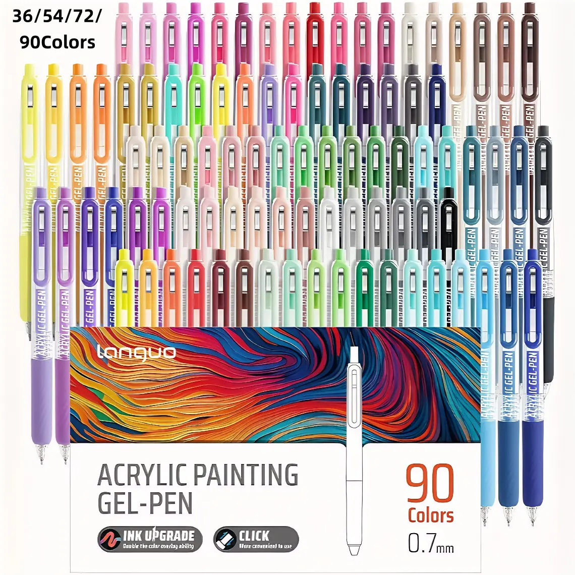 Languo Gel Pen Set, 36/54/72/90 Colors, Quick-Dry Acrylic Pens, 0.7mm Tip, Ideal for Adult Coloring, DIY Art, Card Making, Doodle Drawing Pen, Aesthetic Pens