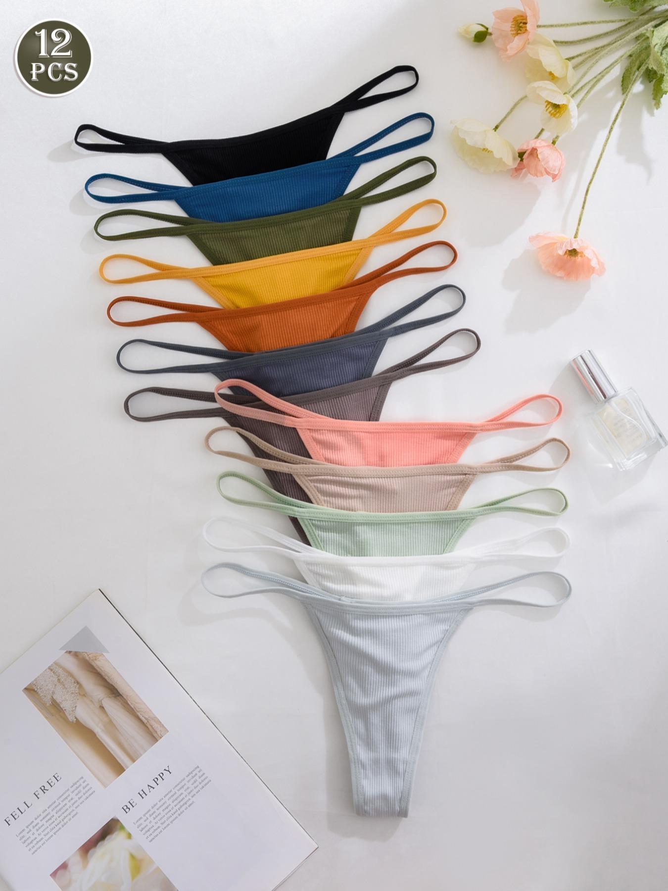 Comfortable Breathable Women's Low Waist Thongs, 7/12/16/21 Pack, Casual Fitted Underwear, Plain Pattern, All Seasons, Casual Comfy Panties