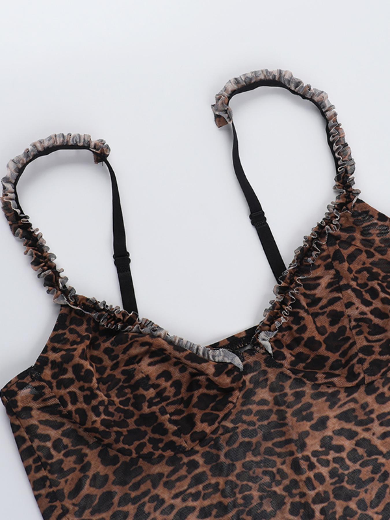 Women's Leopard Print Cami Top Top for Summer, Women's Clothing for Daily Wear, Camisole Tops, Casual Fitted Sleeveless