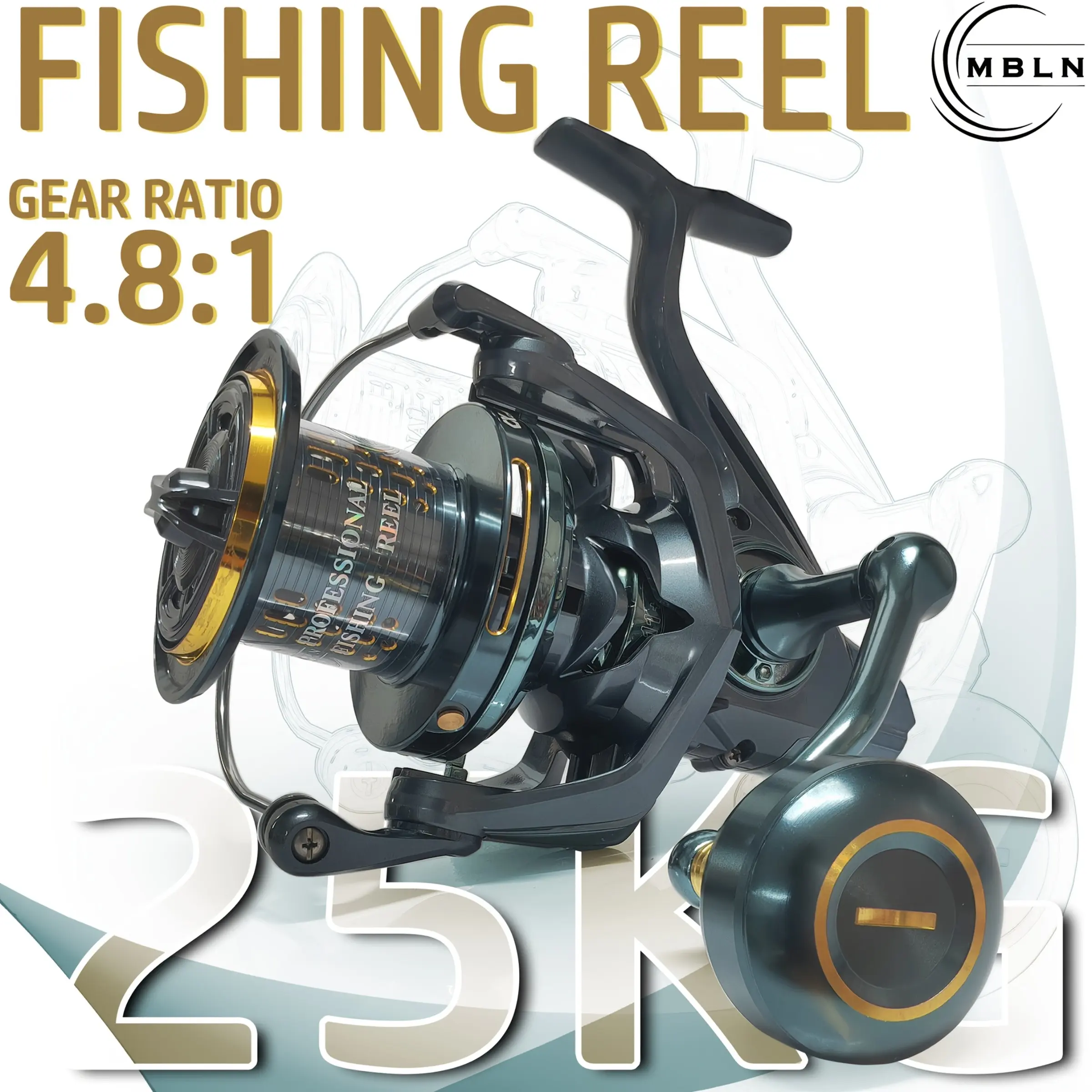 Mbln Large 14000 Series Offshore Casting Reel with No Gaps, Metal Spool, 4.8:1 Gear Ratio, Suitable for Deep Sea Fishing and Lure Casting