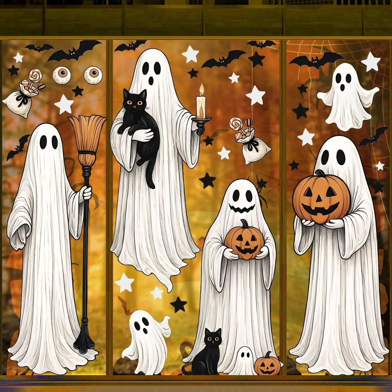 Halloween Ghost Window Stickers, Reusable Horror Ghost Decals, Indoor Party Decor, Halloween Gift, Home Decoration