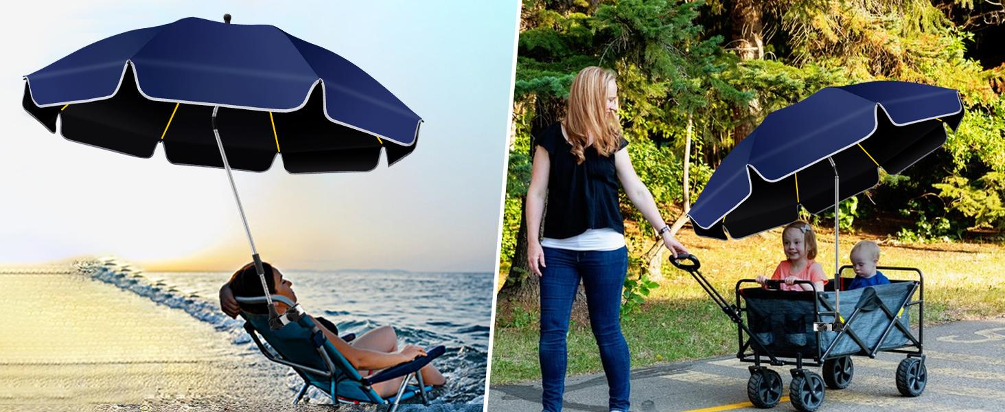 2PACK 48.8 inch Large Beach Umbrella with Clamp Sun Shade for Beach Chair,360 ° Adjustable UV Protection Golf Umbrella with Clip for Outdoor Stroller Wheelchair Camping Chair
