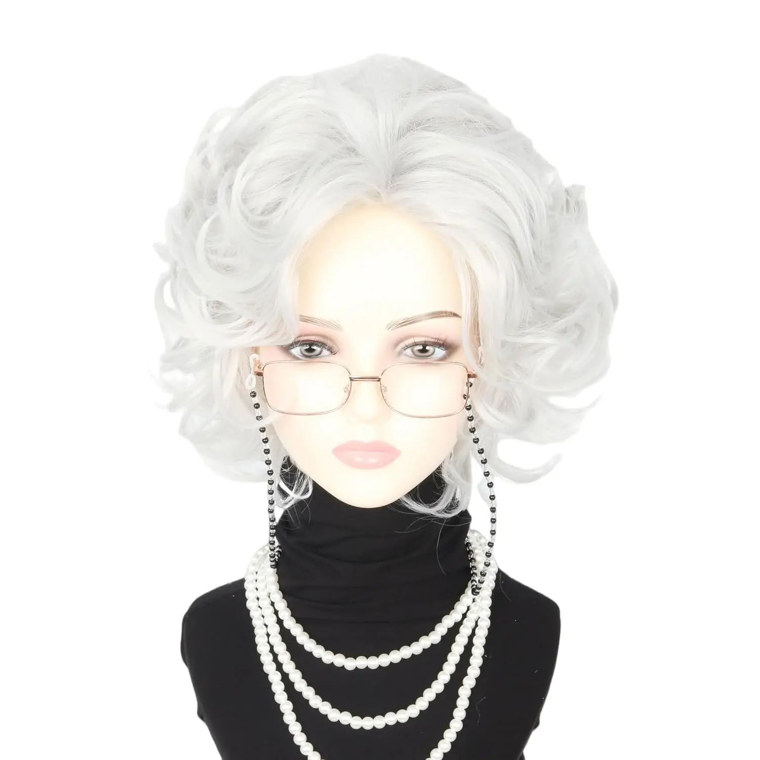 Old Lady Wig Costume Set Short Curly Beige Grey Granny Wig for Women 100  Woman Wigs for Halloween Party  Theatre Dress Up