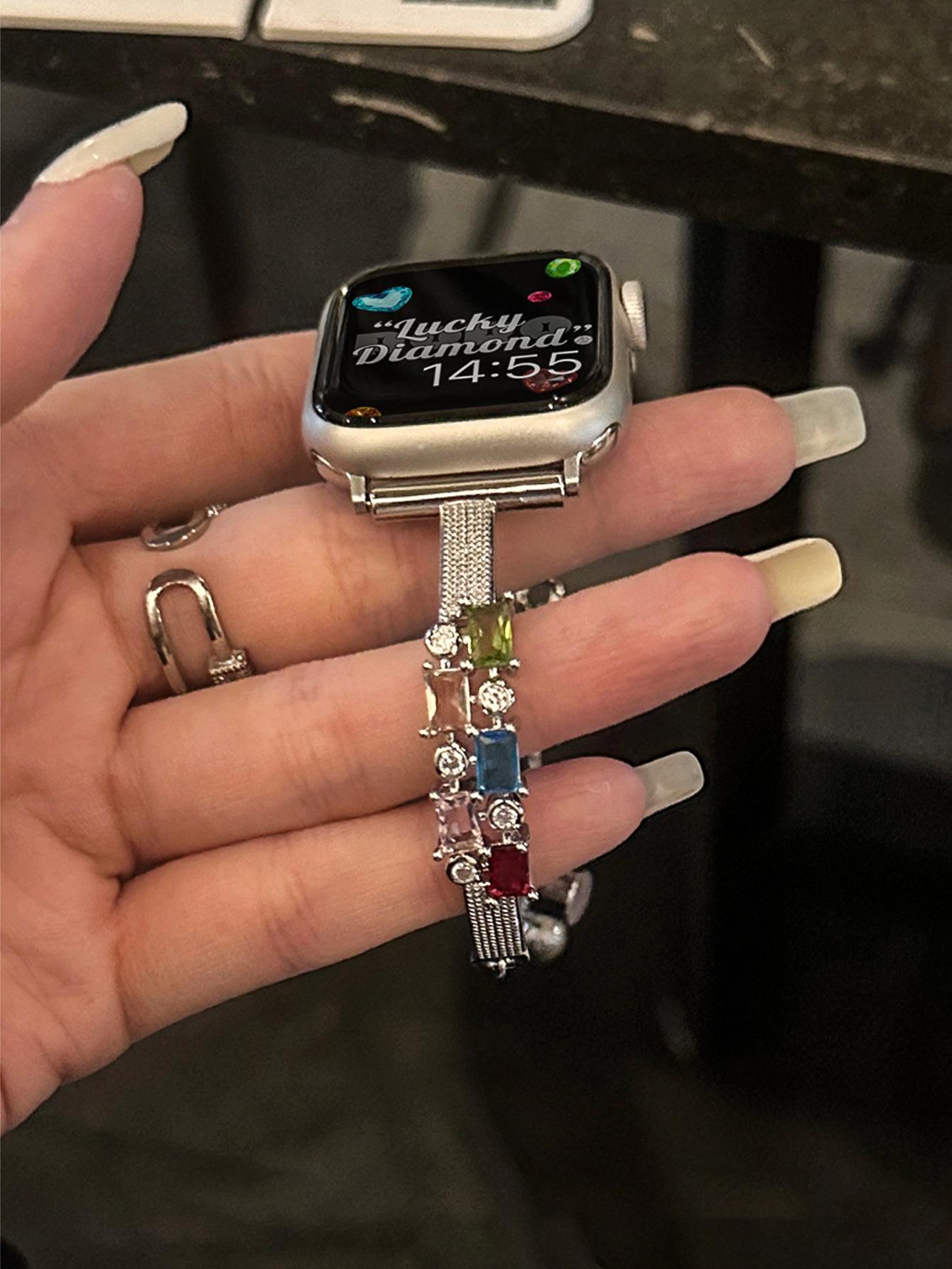 Candy Square Rhinestone Bracelet Watch Band, Stylish Strap Compatible With Apple Watch Series 4 5 6 7 8 9, Shiny Elegant Design For Women's Daily Wear