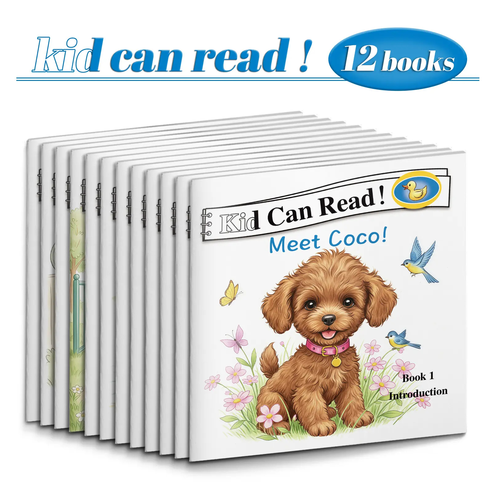 12-Book Early Reader Set for Kids, Beginner Phonics Reading Books with Cute Puppy Stories, Short Sentences Picture Books for Preschool and Kindergarten Learning, My First Library Book Set, Books for Toddlers, Childrens Book