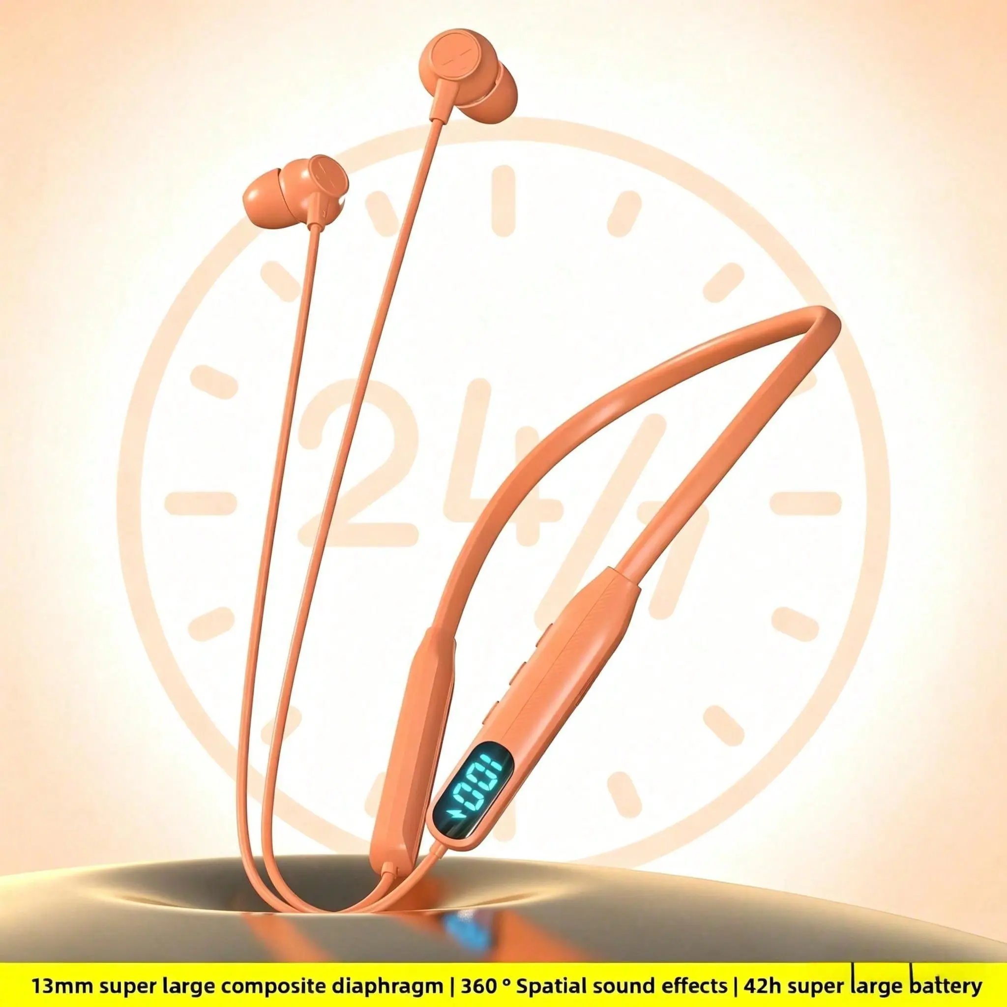 Lightweight Neck‑Hanging Bluetooth Earphones, Wireless Sports In‑Ear Earbuds with LED Battery Display Screen, Sweat Resistant Neckband Headset, Hands‑free Call Built‑in Mic, Long Playtime for Travel Workout Gaming, Works Well for Android and iOS Mobile Ph